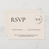 Minimale krans Monogram Zwart en Cream bruiloft RSVP Kaartje (Voorkant / Achterkant)