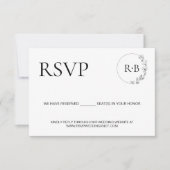 Minimale krans Monogram Zwart-wit bruiloft RSVP Kaartje (Voorkant)