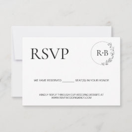 Minimale krans Monogram Zwart-wit bruiloft RSVP Kaartje