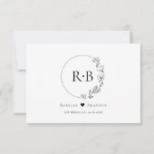 Minimale krans Monogram Zwart-wit bruiloft RSVP Kaartje (Achterkant)