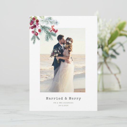 Minimale krans vakantie bruiloft aankondiging (Staand voorkant)