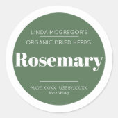 Minimale kruid rozemarijn witte groene pot voedsel ronde sticker (Voorkant)