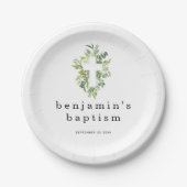 Minimale kruisnaam met eucalyptus papieren bordje (Voorkant)