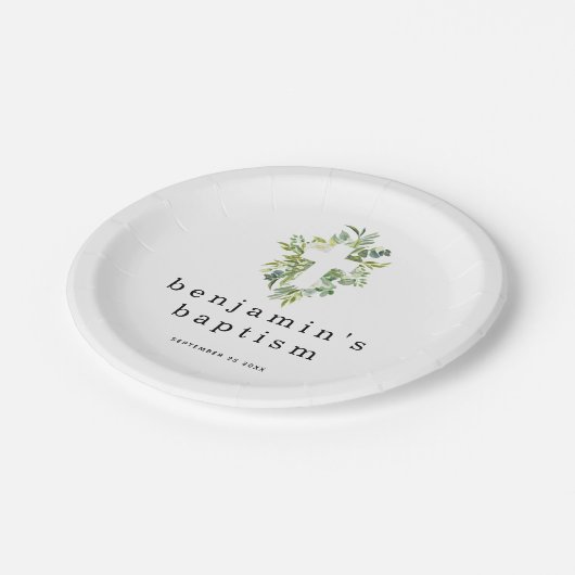 Minimale kruisnaam met eucalyptus papieren bordje (Gekanteld)
