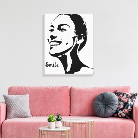 Minimale kunst van een lachende vrouw canvas afdruk (Insitu (Woonkamer))