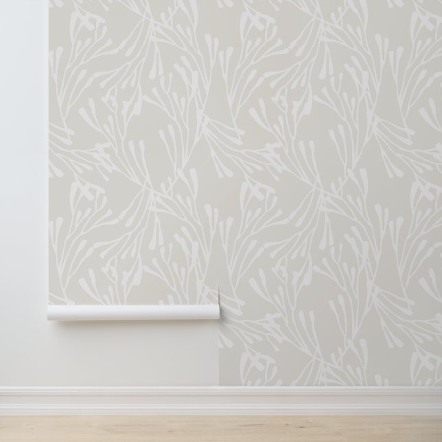 Minimale Kust Koraal Silhouetten in Beige Behang (Applicatie)