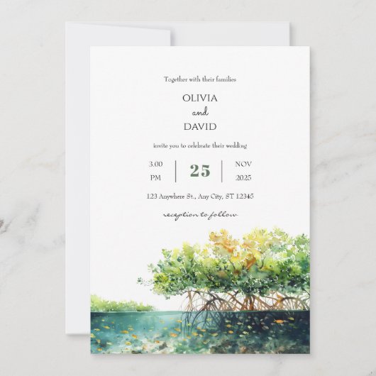 Minimale kust mangrove onderwater strand bruiloft kaart (Voorkant)
