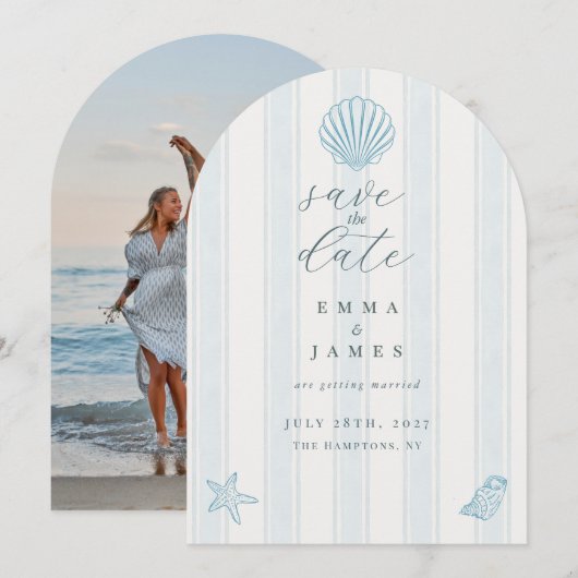 Minimale Kust Schelp Trouw Save the Date Kaart (Voorkant / Achterkant)