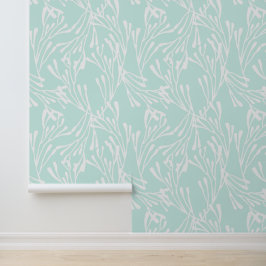 Minimale Kustkoraal in Mintgroen Behang
