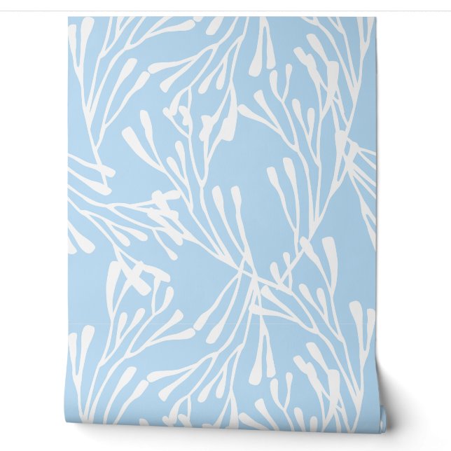 Minimale Kustkoraal Silhouet Korenbloem Blauw Behang (Afrollen)