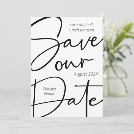 Minimale laag draagbaar script: datum opslaan save the date (Staand voorkant)