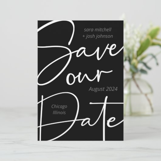 Minimale laag draagbaar script: datum opslaan save the date (Staand voorkant)