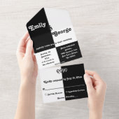 Minimale laagjes zwart en wit, modern all in one uitnodiging (Afscheurbaar)