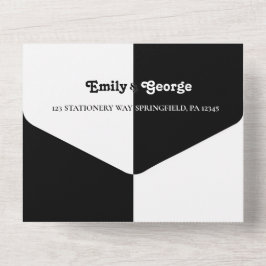 Minimale laagjes zwart en wit, modern all in one uitnodiging