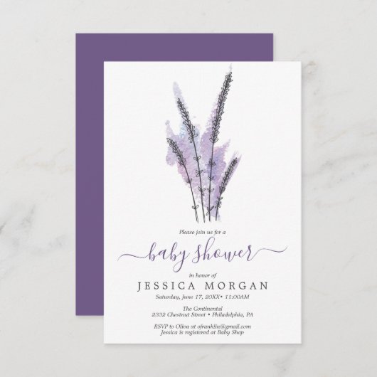 Minimale Lavendel Baby shower Invitation Kaart (Voorkant / Achterkant)