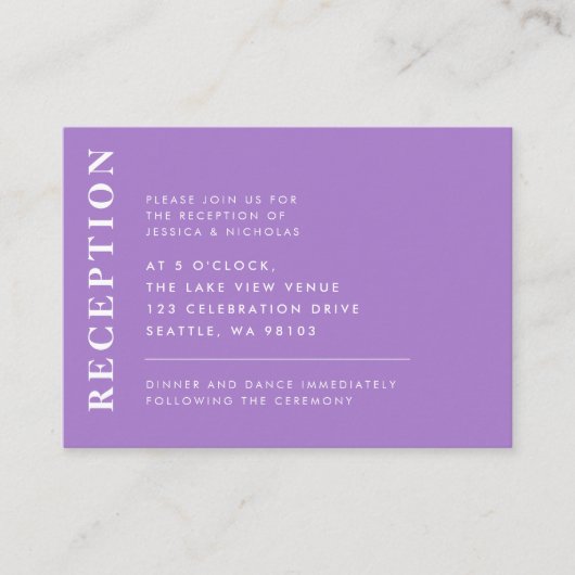 Minimale Lavendel moderne bruiloft receptie Informatiekaartje (Voorkant)