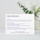 Minimale Lavendel QR Code Bruiloft Details Informatiekaartje (Staand voorkant)