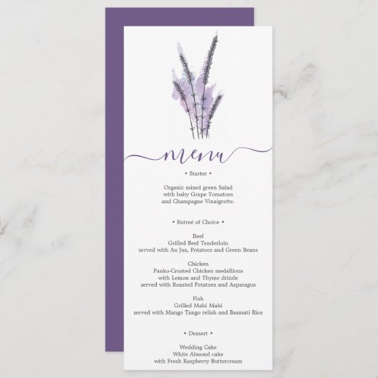 Minimale Lavendel Wedding Menu of Vrijgezellenfees Kaart (Voorkant / Achterkant)