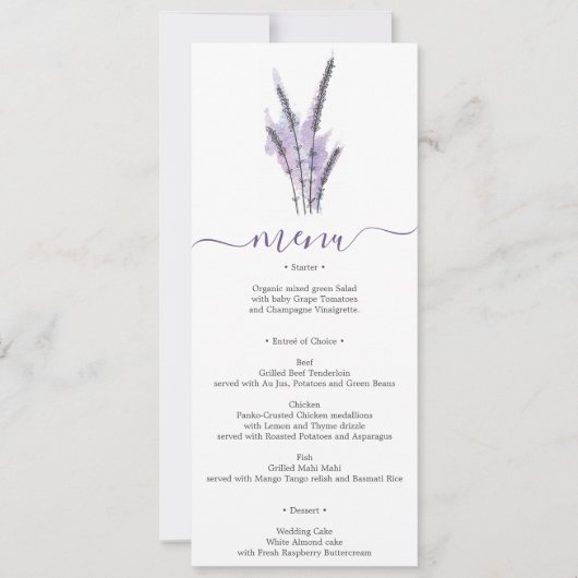 Minimale Lavendel Wedding Menu of Vrijgezellenfees Kaart (Voorkant)