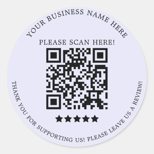 Minimale Lavender Business Name QR Code Ronde Sticker (Voorkant)