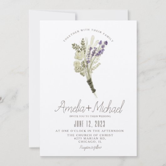 Minimale lavender Waterverf Eco Wedding Kaart (Voorkant)
