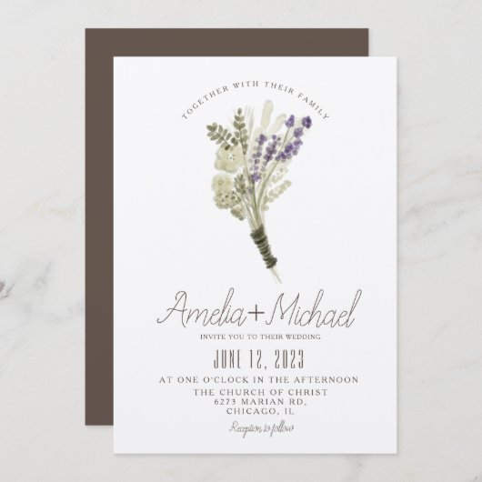 Minimale lavender Waterverf Eco Wedding Kaart (Voorkant / Achterkant)