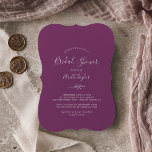 Minimale Leaf Berry Paarse Bridal Shower Invitatio Kaart<br><div class="desc">Deze minimal leaf berry paarse bruids douche uitnodiging is ideaal voor een boho bruiloft douche. Het ontwerp is voorzien van een eenvoudig groen blad silhouet in een romantische zomer violette kleur met minimalistische bohemian tuin stijl.</div>