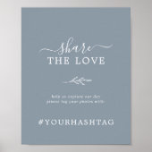 Minimale Leaf Blue en White delen de liefdeshashta Poster (Voorkant)