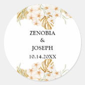 Minimale Leaf Boho Floral Bruiloft Ronde Sticker (Voorkant)
