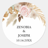 Minimale Leaf Boho Floral Bruiloft Ronde Sticker (Voorkant)