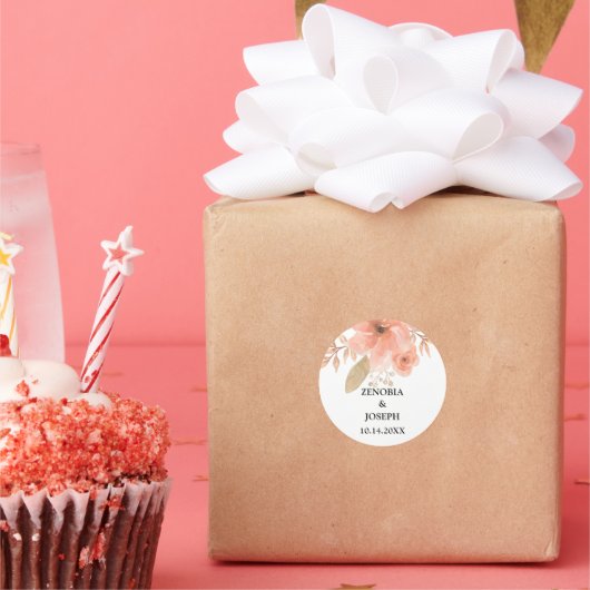 Minimale Leaf Boho Floral Bruiloft Ronde Sticker (Feest)