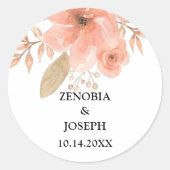 Minimale Leaf Boho Floral Bruiloft Ronde Sticker (Voorkant)