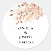 Minimale Leaf Boho Floral Bruiloft Ronde Sticker (Voorkant)