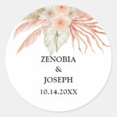 Minimale Leaf Boho Floral Bruiloft Ronde Sticker (Voorkant)