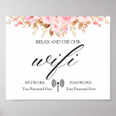 Minimale Leaf Boho Floral Bruiloft Wifi Poster (Voorkant)
