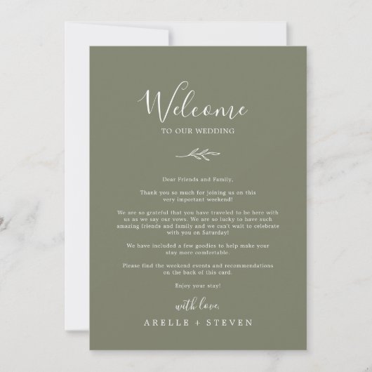 Minimale Leaf Dark Green Welcome Letter & Itinerar (Voorkant)