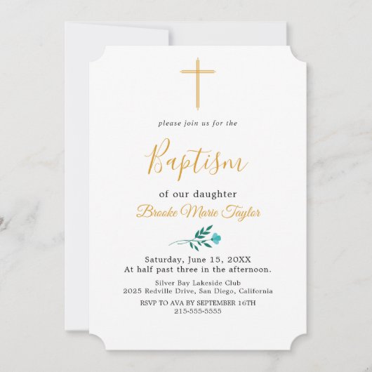 Minimale Leaf Gold doop uitnodiging (Voorkant)