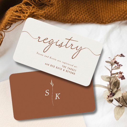 Minimale Leaf Monogram Bruiloft Douche Gift Regist Informatiekaartje