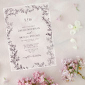 Minimale Leaf Plum Paars Elegant Monogram Weddensc Acryl Uitnodigingen