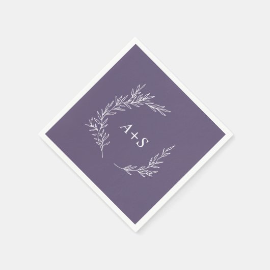 Minimale Leaf Plum Paarse Monogram Bruiloft Servet (Hoek)