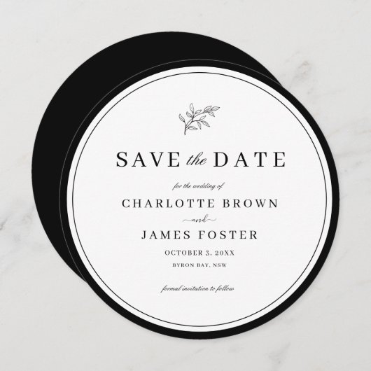 Minimale Leaf Round Save the Date Invitation Feestdagenkaart (Voorkant / Achterkant)