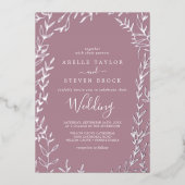 Minimale Leaf Zilveren Folie Mauve Bruiloft uitnod Folie Uitnodiging (Voorkant)