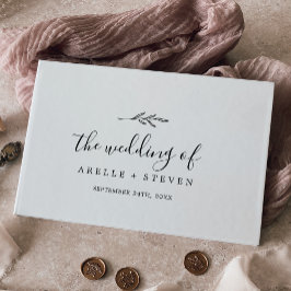 Minimale Leaf Zwart-wit Monogram Terug Bruiloft Gastenboek