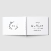 Minimale Leaf Zwart-wit Monogram Terug Bruiloft Gastenboek (Volledig)