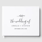 Minimale Leaf Zwart-wit Monogram Terug Bruiloft Gastenboek (Voorkant)