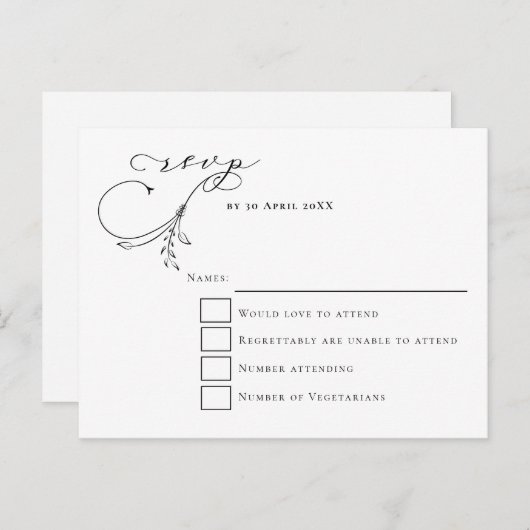 Minimale Leafy Black Script typografie Bruiloft RS Briefkaart (Voorkant / Achterkant)