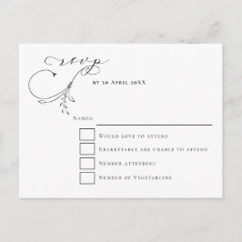 Minimale Leafy Black Script typografie Bruiloft RS Briefkaart