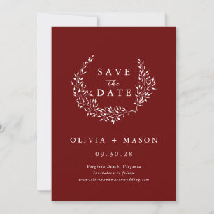 Minimale Leafy Wreath Burgundy Save the Date