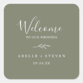 Minimale lebben | Donkere groene bruiloft Welkom Vierkante Sticker (Voorkant)