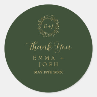 Minimale lebben | Donkere groene formele monogram Ronde Sticker